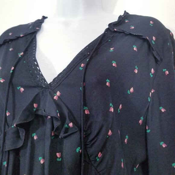 LOFT Floral Print Bell Sleeves Ruffle Midi Dress - Picture 4 of 11